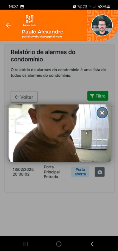 Relatório de alarmes do condomínio com registro de foto